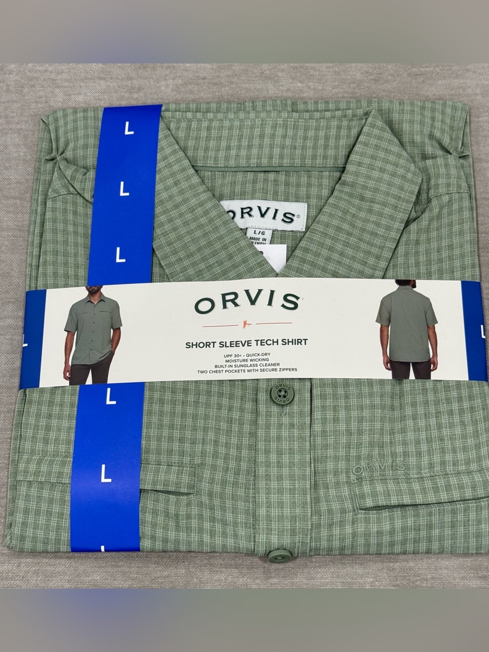 Orvis Men’s Short Sleeve Tech Polo in Sage Green Plaid